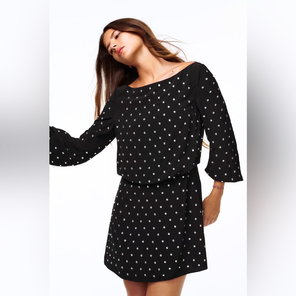 ZARA Into The Night Rhinestones Dress Mini Black Party size XS‎